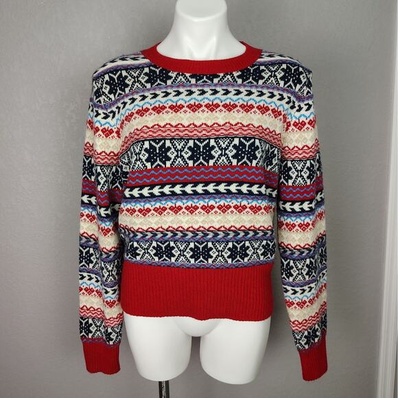 J. Crew Button Fair Isle Crewneck Sweater Lambs Wool Blend Size Large - Picture 3 of 16